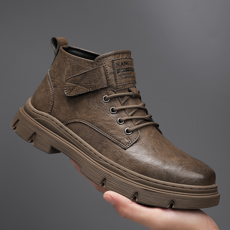 The 2023 autumn new Martin boots, winter fleece warm high-top workwear leather boots, mid-top British casual leather shoes