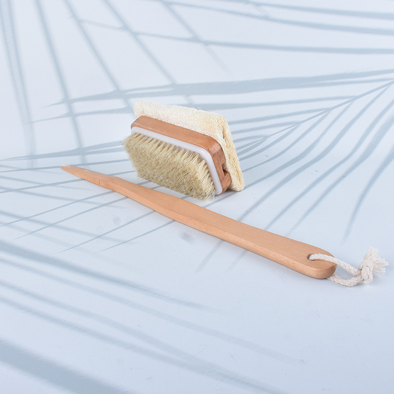 【 Factory Direct 】 Lotus Gourd Double-Sided Bath Brush Long Handle Rub Back Bath Brush Pig Bristle Bath Brush In Stock details Picture