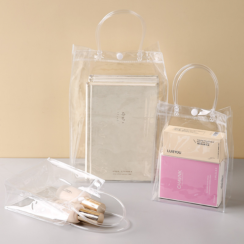 Transparent handbag, PVC gift bag, thickened hand-held plastic small bag, waterproof internet-famous souvenir packaging bag details Picture