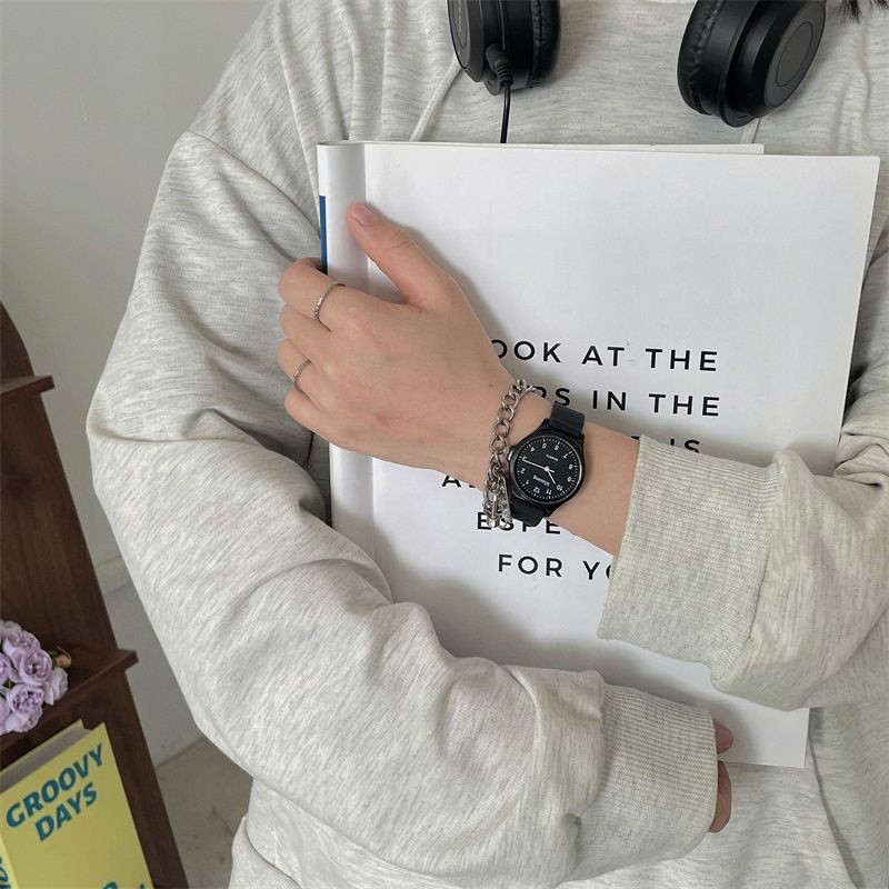 考试手表女高中学生指针式上课看时间青春校园验控显白奶茶色详情30