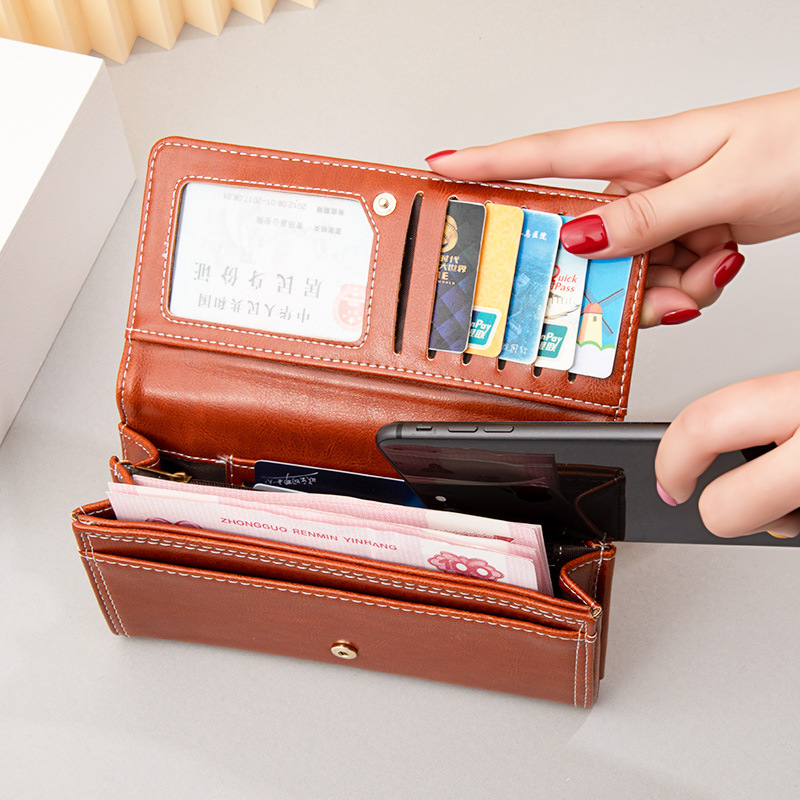 Women's long, retro zipper, large-capacity clutch, new mobile phone case, multi-functional card case, soft wallet details Picture