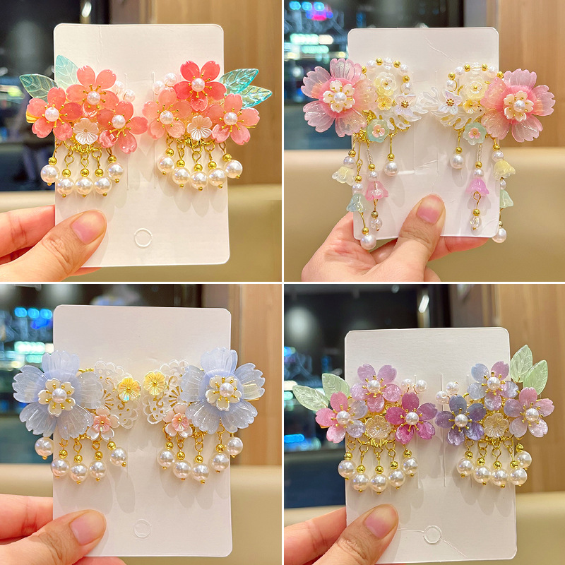 Children's Antique Hair Accessories Super Fairy Retro Flower Fringe Hairpin Temperament Little Girl Hanfu Headwear Chinese Style Accessories