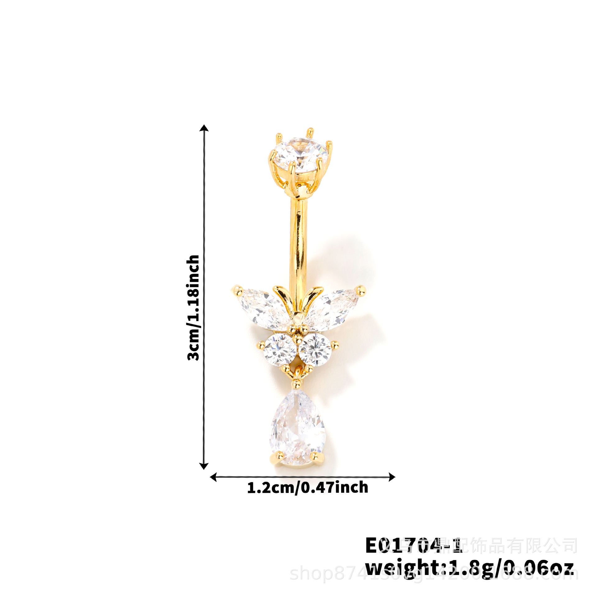 新款跨境欧美INS风个性蝴蝶脐钉脐饰锆石脐扣人体穿刺饰品女批发详情5