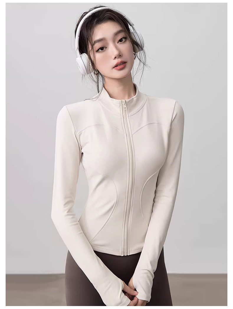 新款防晒防紫外线修身高弹瑜伽服健身跑步长袖外套宽松显瘦运动服详情13