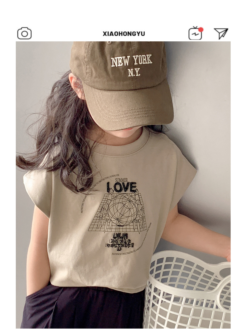 韩国童装女童短袖T恤2025夏装儿童大童夏季无袖薄款洋气棉上衣详情2