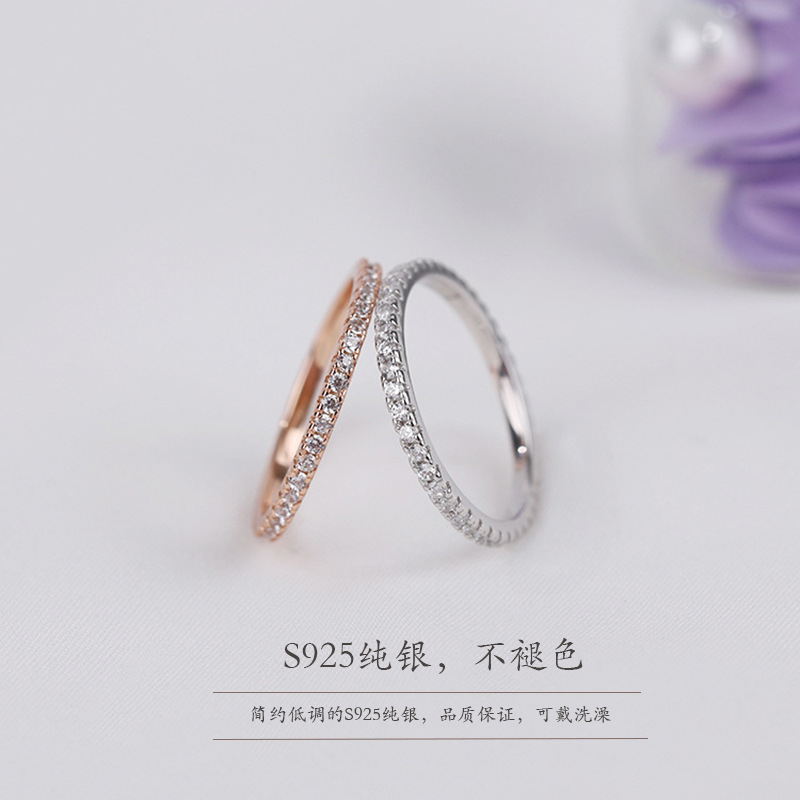 s925银戒仿真莫桑石满天星食指中指尾戒叠戴半圈细排钻戒不褪色