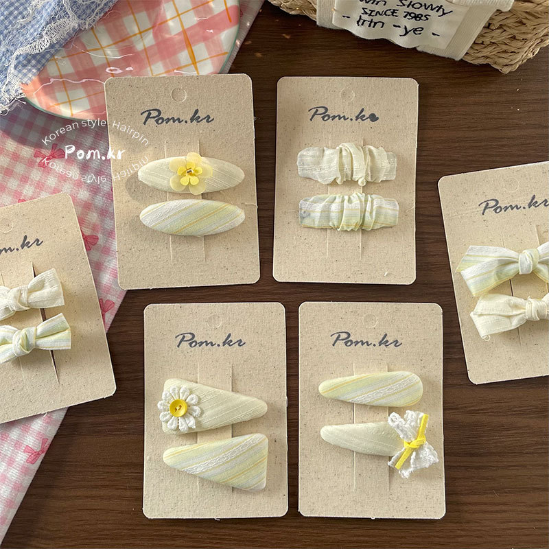 New Korean-style sweet cream-colored bow hair clips for girls, side bangs clips for girls, and fabric children's bye-bye clips Specification image