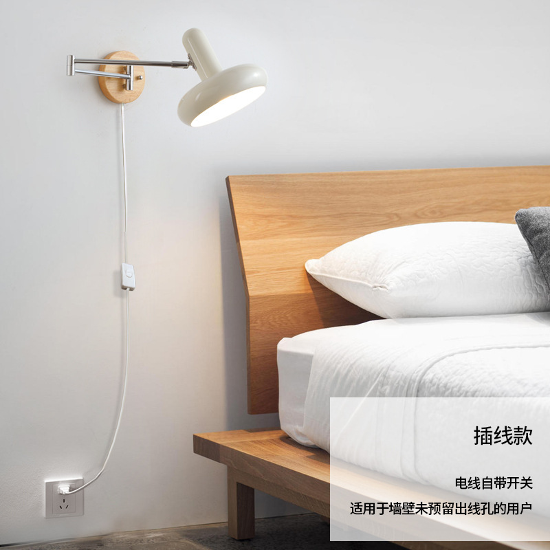 Bauhaus cream-style swivel arm adjustable bedside wall lamp, vintage study telescopic folding reading lamp Specification image