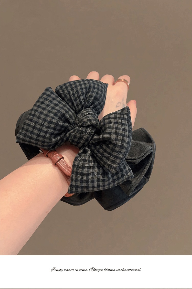 Black and grey checkered bow hair band, high-end Korean hair accessory headband, 2025 new style texture fabric intestinal band hair band for women pic 4