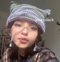 YUNXU homemade ins super fire little Devil handmade wool hat striped knitted devil horn hat pointy hat