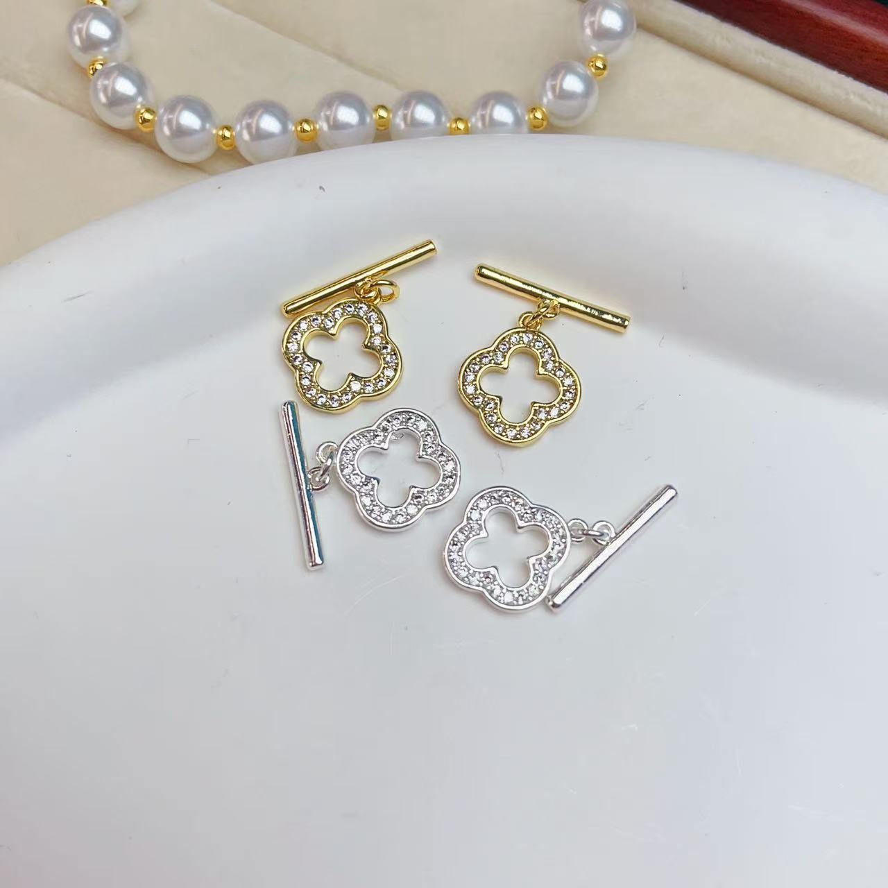 18K copper-plated real gold with slightly inlaid zircon four-leaf clover OT clasp diy bracelet necklace accessory clasp connecting clasp Specification image