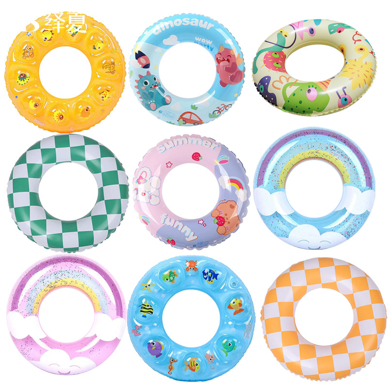 Summer Swimming Circle Double Air Bag Thickened Crystal Circle Children's Water Cartoon Animation Circle Multi-Color Inflatable Swimming Circle Batch Item Picture