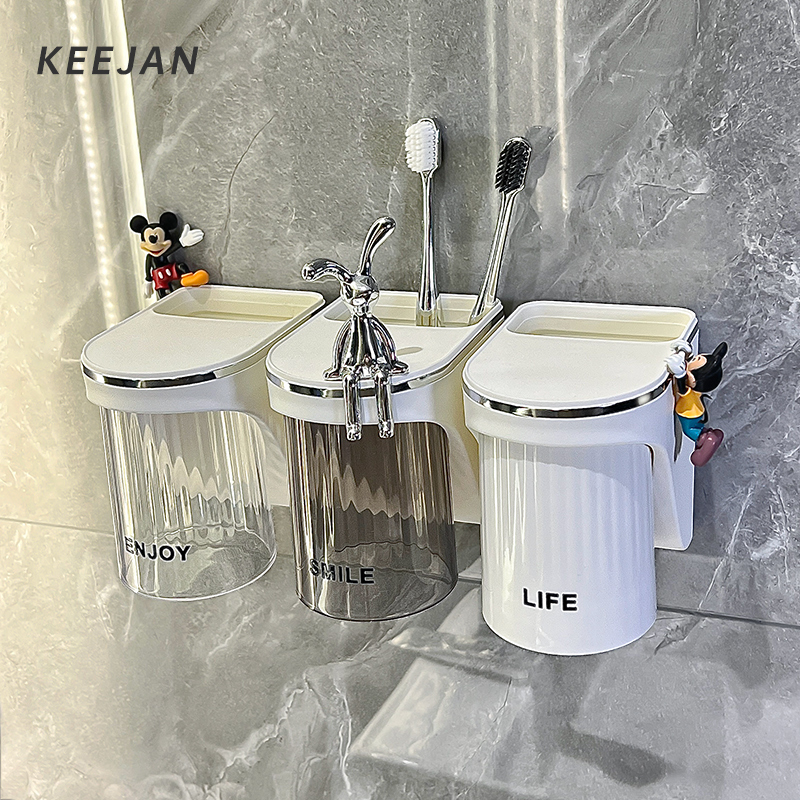 P66d Toothbrush Holder Storage Rack Gargle Wash Toothbrush Cup Toothpaste Couple Set 2023 New Perforation-Free Wall details Picture