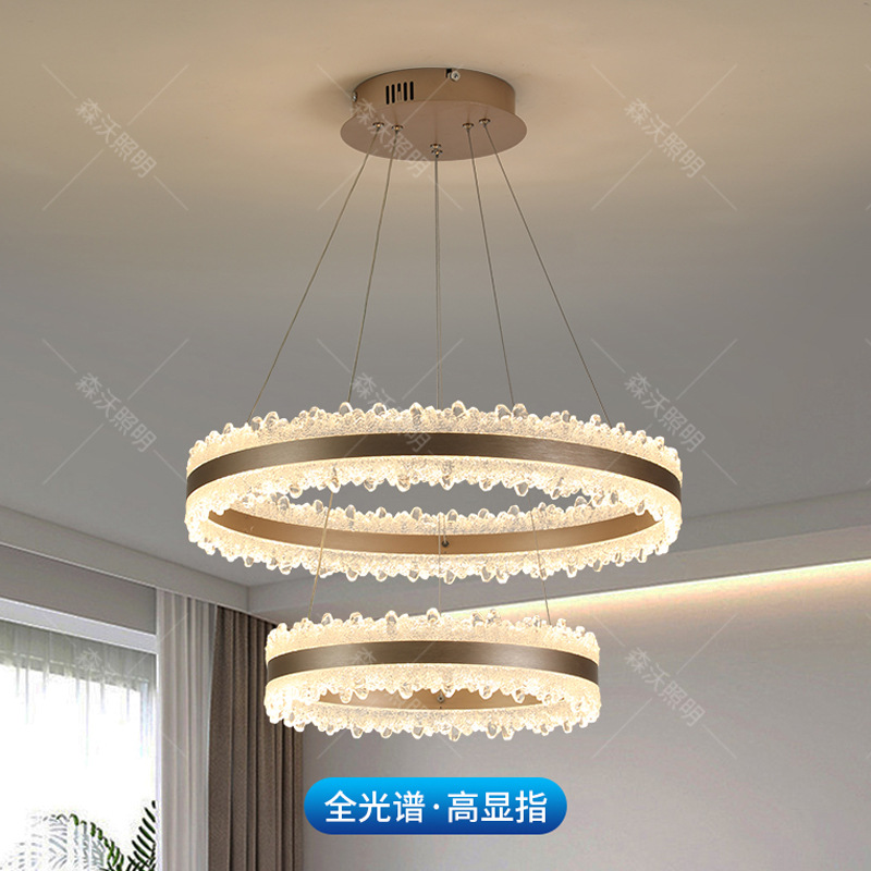 Full-spectrum living room chandelier, Italian light luxury circular led hall main light, designer model room bedroom dining room light