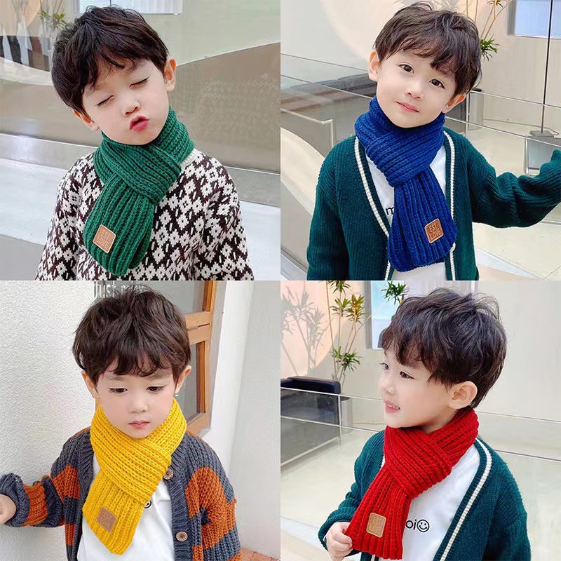 Ins Korean Version Of Children's Knitted Scarf Winter Solid Color Warm Wool Baby Boys And Girls Korean Baby Neck Neck Tide details Picture