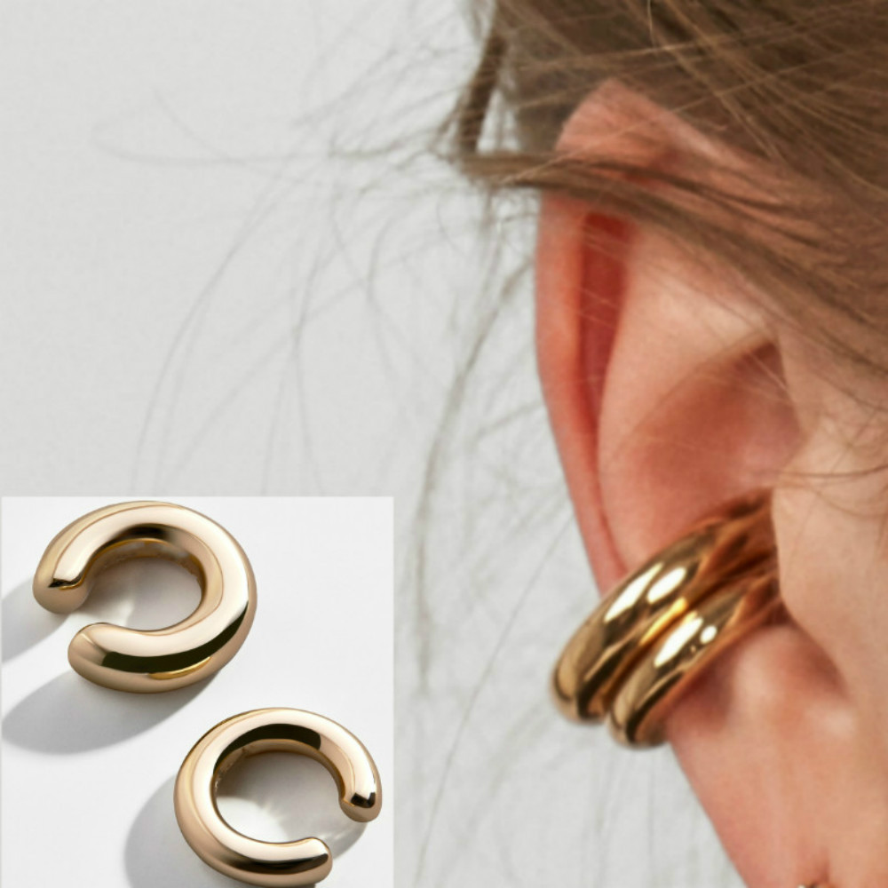 Punk asymmetrical metal ear clips, double round ear bone clips, women's C-shaped ear bone clips, earrings and jewelry wholesale