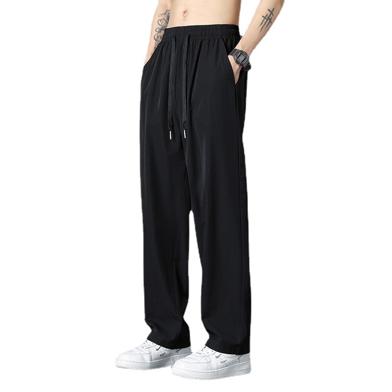2024 New ice Silk pants for men: Summer thin, high, street-flowing straight-leg wide-leg pants, summer sporty and casual trousers Item Picture