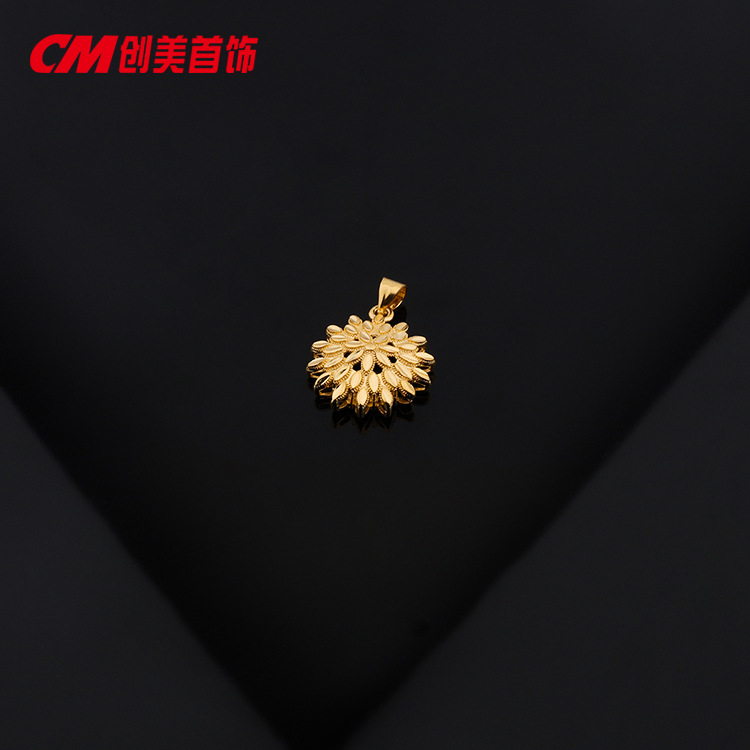 Chuangmei Jewelry Brass gold-plated flower wealth pendant for women, Chinese-style retro hollowed-out pendant wholesale accessories Specification image