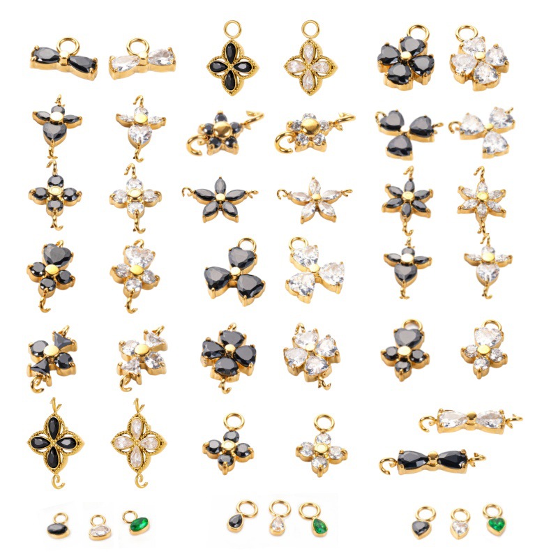 Cross-border fashion stainless steel four-leaf clover, five-pointed star, zircon inlaid diy double-hole pendant design accessory