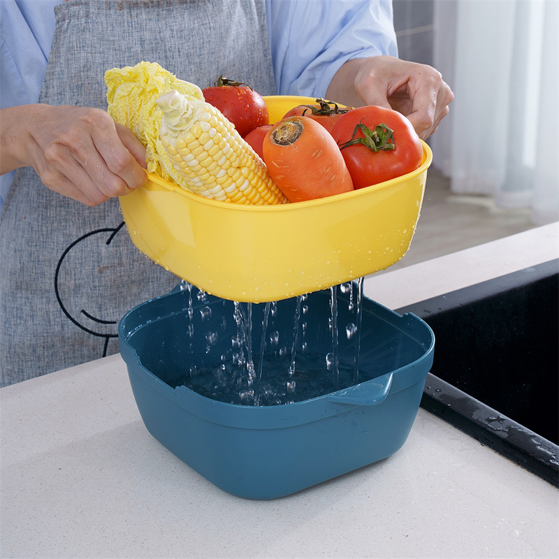 Nordic-style double-layer plastic draining basket sink, Nordic-style household fruit washing plate square basket Application Scenario