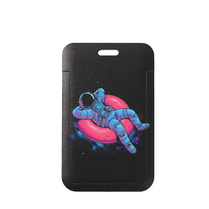 Astronaut sliding cover waterproof student card holder, astronaut black cartoon hard card holder, ID card, bus card, name tag Item Picture