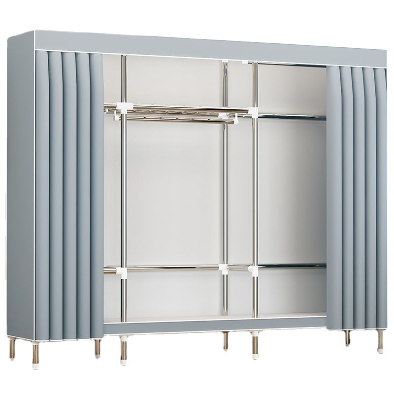 Thickened all-steel pipe wardrobe, simple fabric wardrobe, home bedroom reinforced and thickened, single and double, rental room wardrobe Item Picture