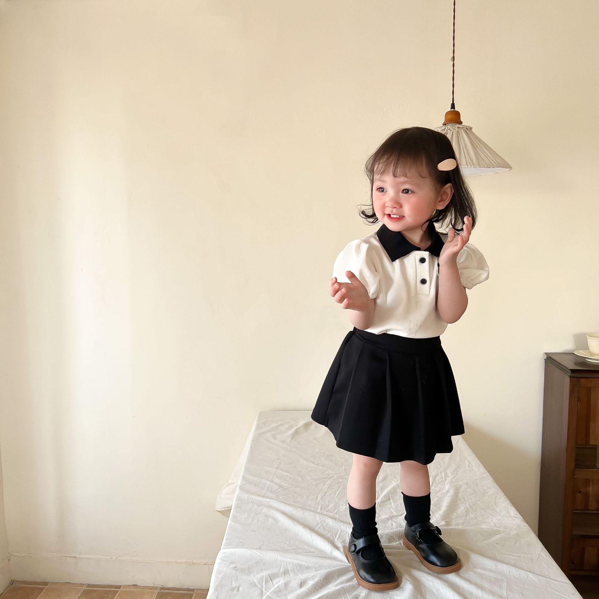 Girls' suits, Summer school style two-piece set, short-sleeved skirt, baby clothes, children's Korean children's clothing wholesale Application Scenario