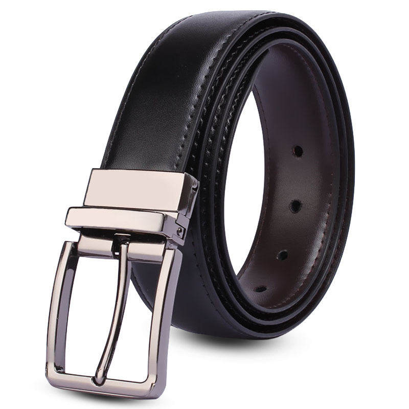 Men's simple rotating pin buckle high-end cowhide belt, trendy men's business versatile jeans belt manufacturer details Picture