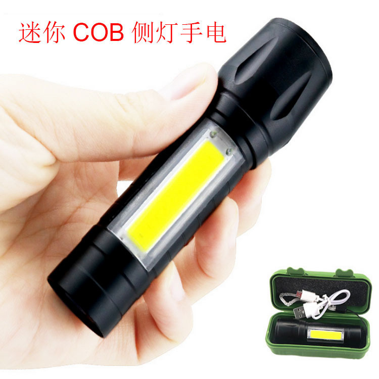 LED small flashlight with side light, COB strong light, telescopic zoom, USB charging set, mini 511 flashlight Application Scenario