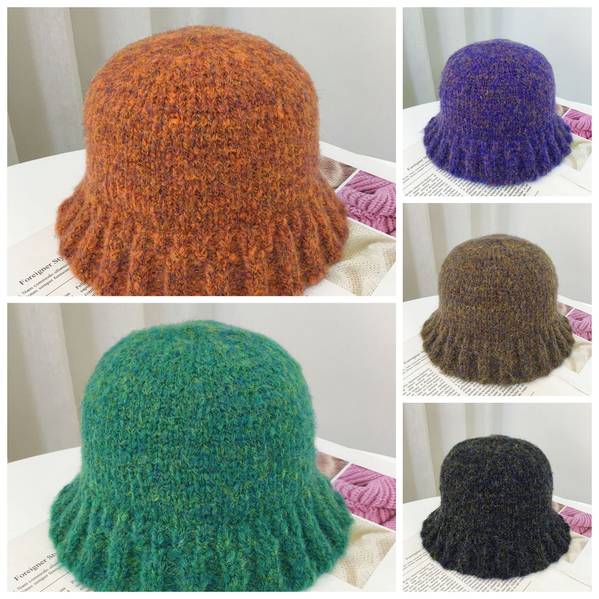 Japanese Knitted Basin Hat Autumn And Winter New Fisherman Hat Female Korean Woolen Hat Retro Warm Personality Bucket Hat Tide Specification drawing