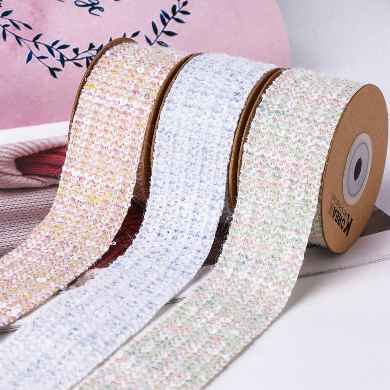 Autumn and winter collection with scallion plush color-block woven chanel-style webbing, DIY bow hair accessory material bag, clothing collar