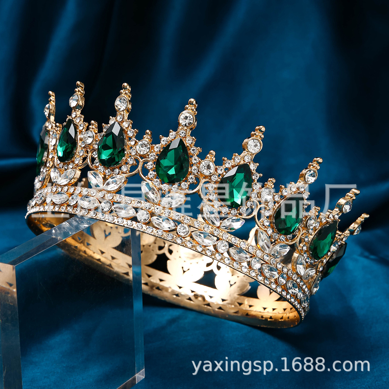 Bride's crown, wedding dress, headwear, birthday, coming-of-age ceremony, performance, versatile water diamond headband, luxurious round crown wholesale Specification image