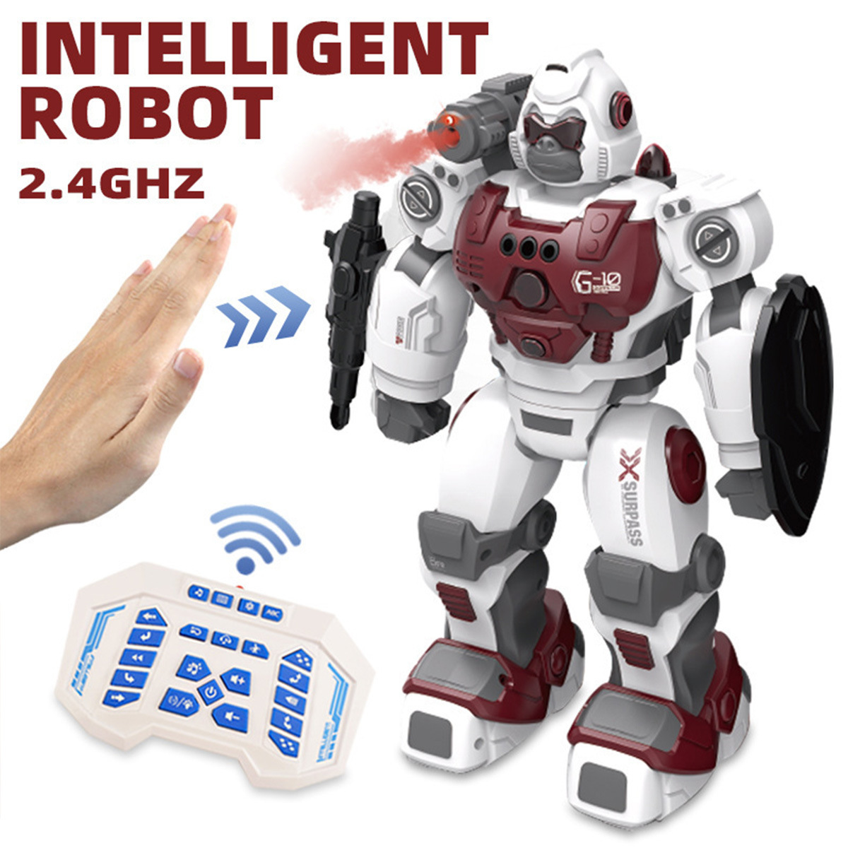 Remote-controlled programmed robot, missile shooting, spray sensing, gesture singing, dancing, storytelling, smart early education toy Application Scenario