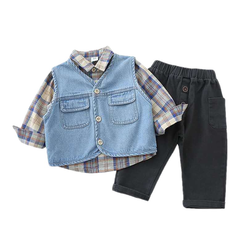 Autumn Children's Set, Boys' autumn Set, new Spring and autumn children's denim vest, cool three-piece set for infants and toddlers Item Picture