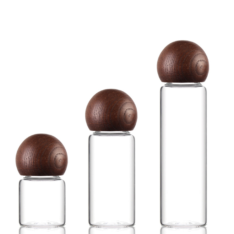 A Chinese-style coffee bean glass sealed jar with a high borosilicate round wooden lid, food-grade tea storage and bottling glass jar Item Picture