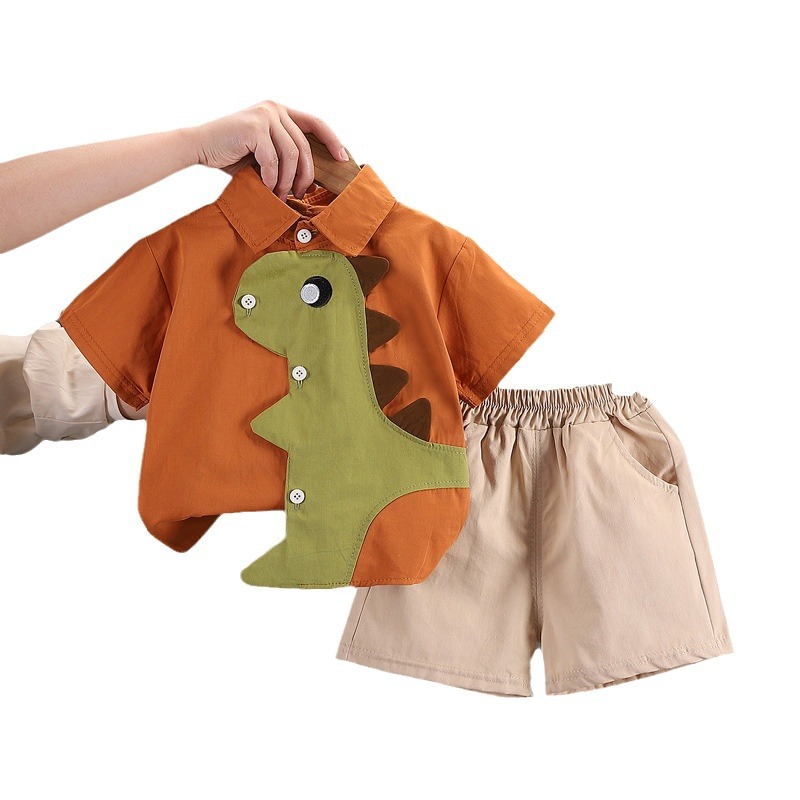 纯棉短袖/童言童语/儿童花女童短袖复古/儿童花男短袖复古/幼儿纯棉套装白底实物图