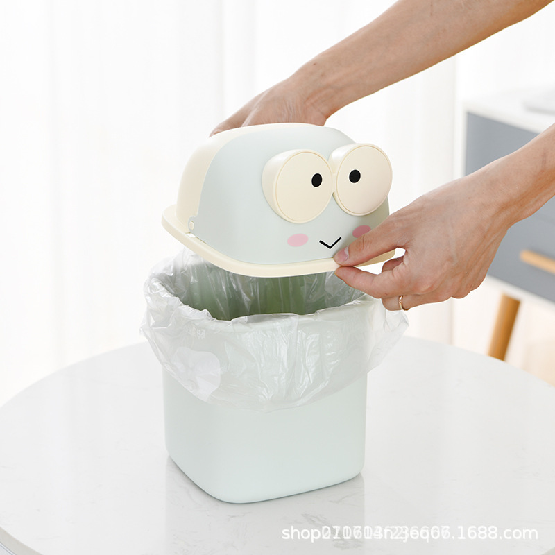 可爱迷你青蛙桌面翻盖垃圾桶可DIY儿童学生办公室杂物整理收纳盒详情图3
