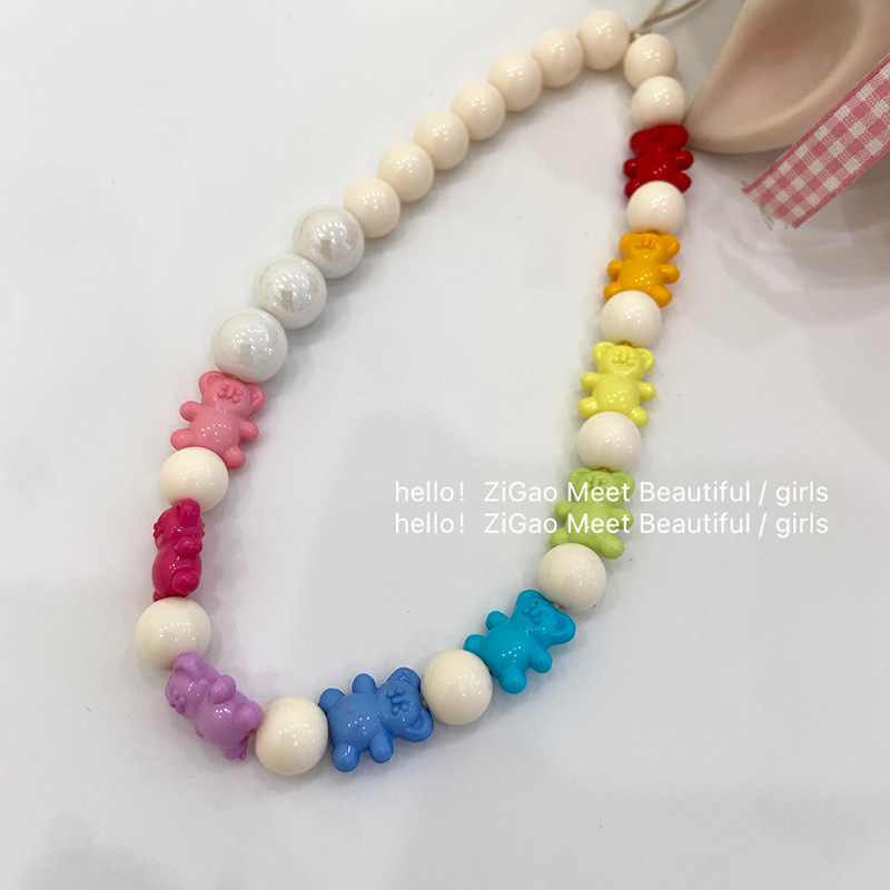 Mobile Phone Lange Accessories 2022 Summer New Colorful Bear Beaded Mobile Phone Shell Accessories Mobile Phone Chain details Picture