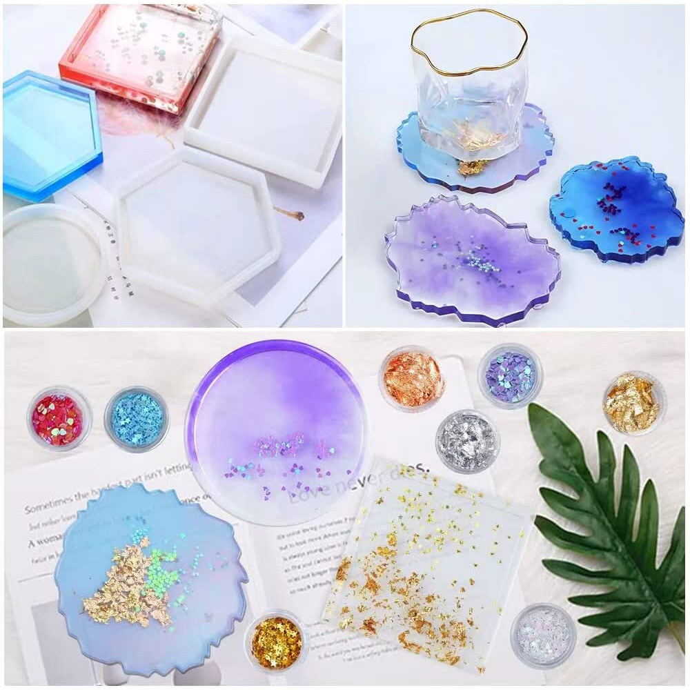 diy epoxy resin resin resin resin mold tools, square, round, wavy coasters, silicone molds details Picture