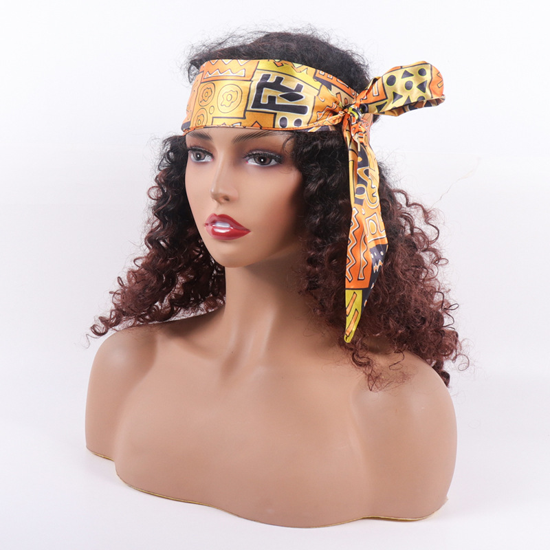 Ankara African geometric print bow headband solid color Ding headband makeup with wig long streamers thumbnail