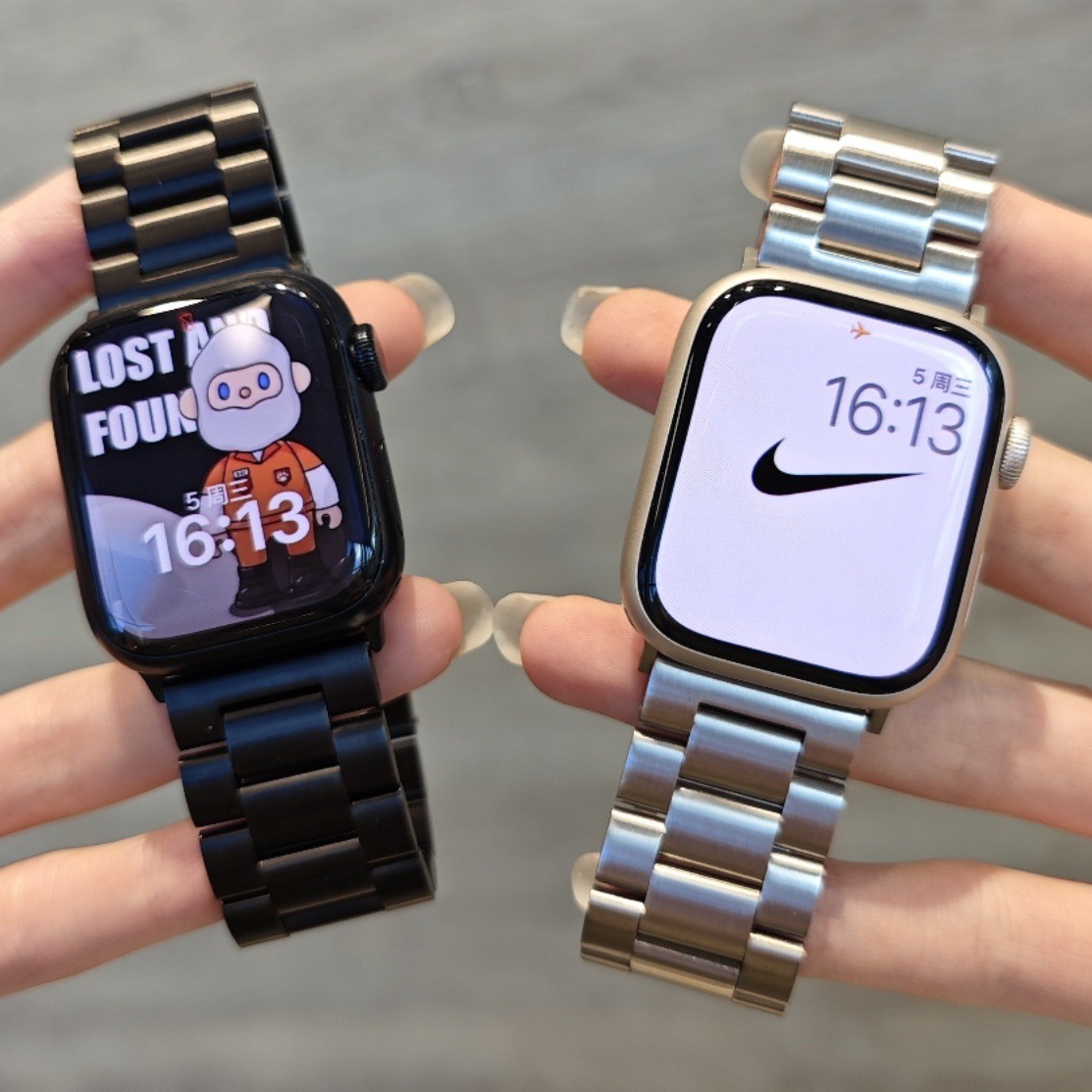 适用苹果iwatch手表表带applewatchs9三株金属腕带男女士高级钢带