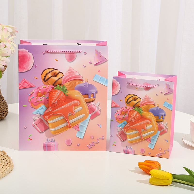 Delicious cake 3D patch powder, gift bag, handbag, gilded powder paper bag, birthday return gift, souvenir from South America