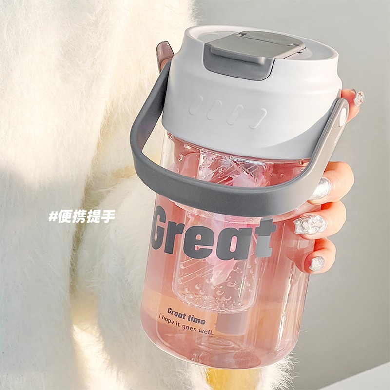 Summer large-capacity water cup, high appearance level portable sports straw cup, new model with tea strater, student cup Specification image