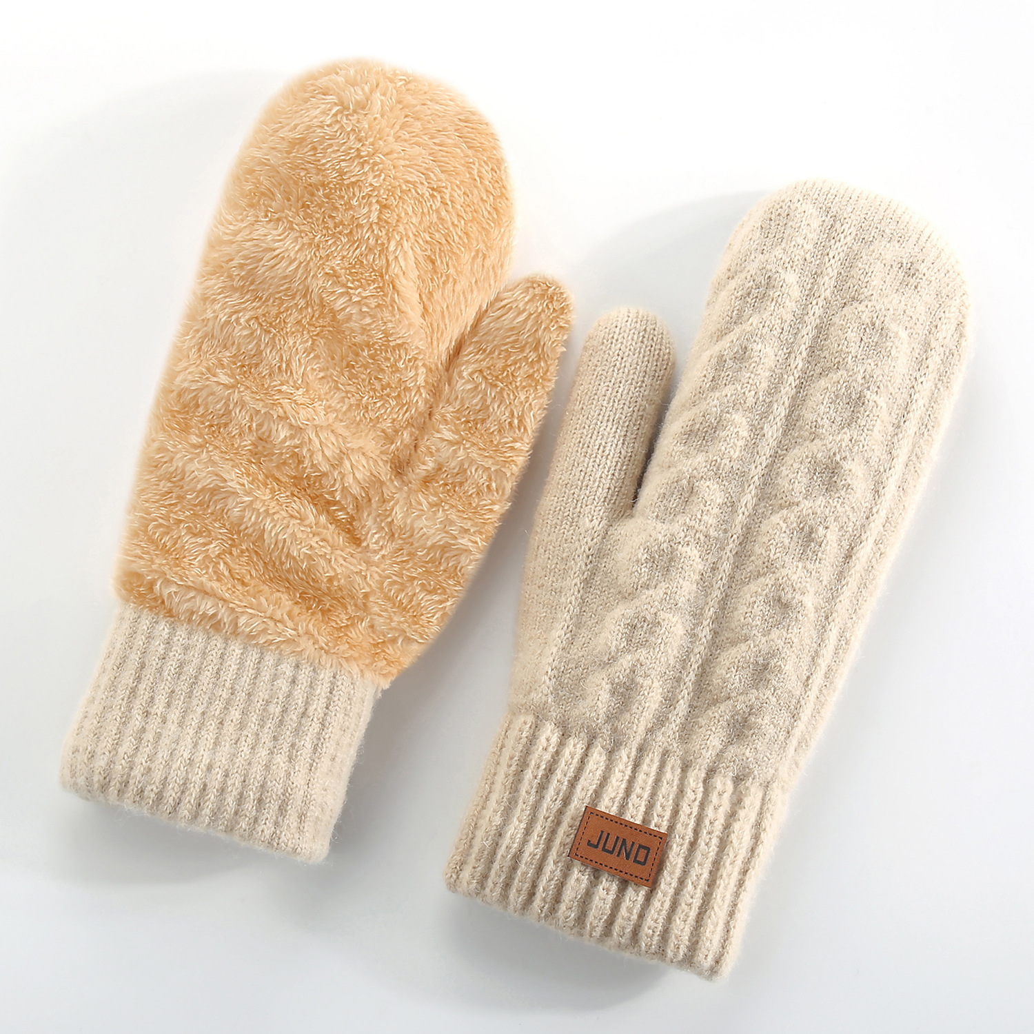 新款冬季女士保暖手套加绒加厚连指手套包套双层包指滑雪针织手套