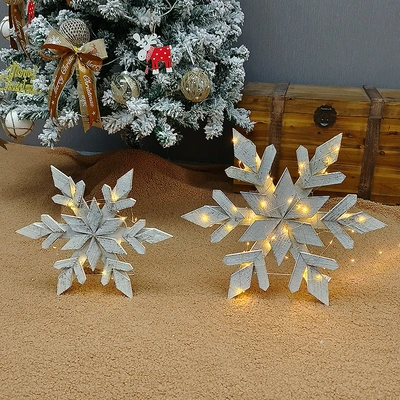 Wholesale Wooden Christmas Snowflake With Support Led Lights Snowflake Christmas Tree Decorations Set Supplies