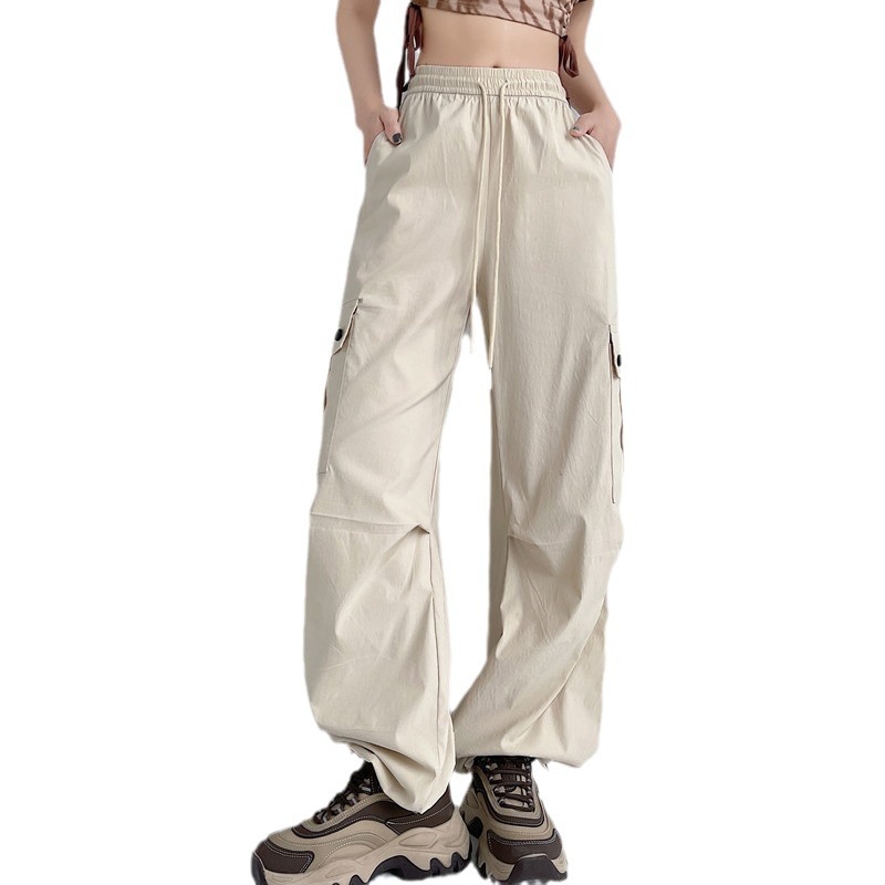 运动短裤/裤子/短裤/工装裤女高腰休闲/棉麻裤女宽松休闲白底实物图