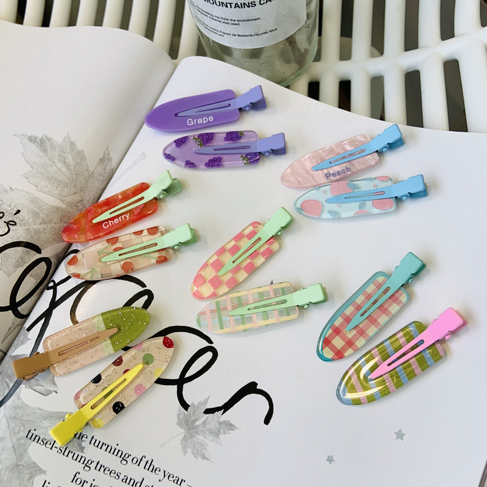 Candy-colored checkered hair clips, sweet ins seamless clips, y2k hair clips, duckbill clips, side clips, fringe clips, cross-border