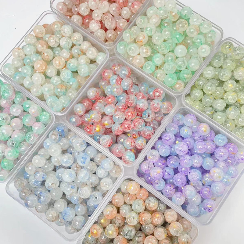 10mm 玉碎水墨晕染渐变玻璃琉璃珠子散珠diy手工项链串珠材料配件