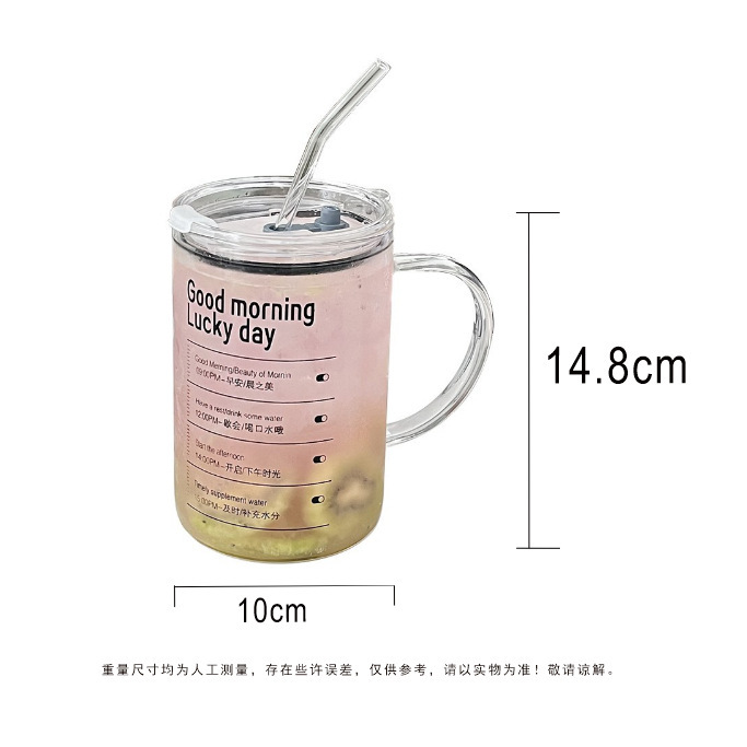 1000Ml Large Capacity Graduated Glass High Borosilicate High Temperature Table Top Drinking Cup With Straw Handle Mug Item Picture