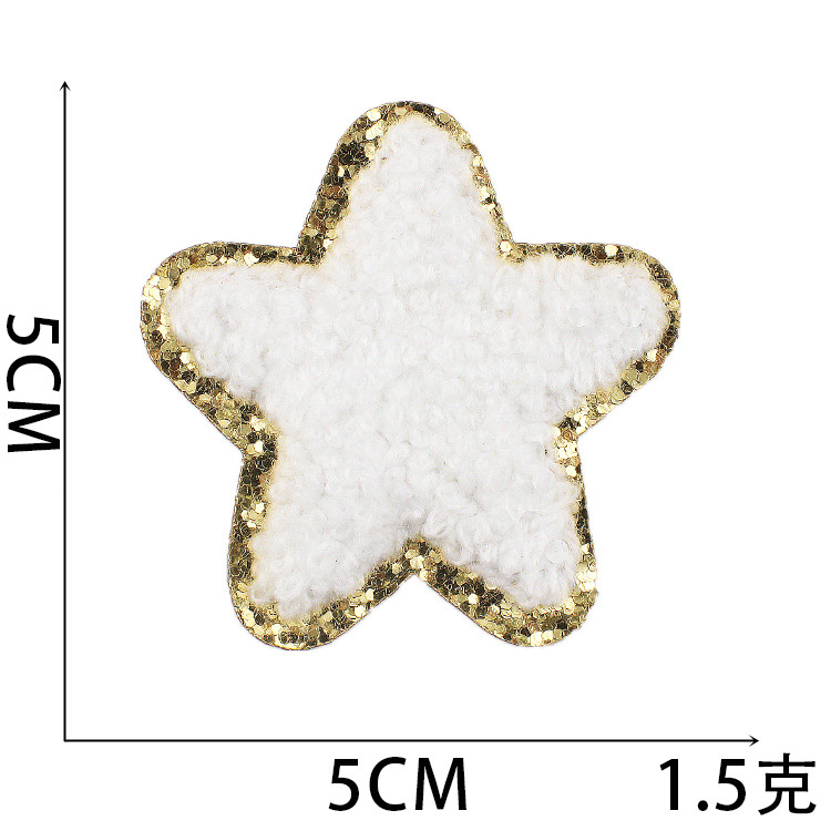 Xiao Tian Chenille Love Embroidery Cloth Patch Computer Embroidery Chapter Five-Pointed Star Towel Embroidery Patch Glitter Embroidery Application Scenario